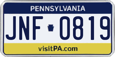 PA license plate JNF0819