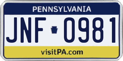PA license plate JNF0981