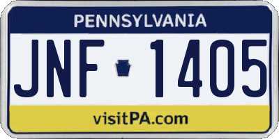 PA license plate JNF1405