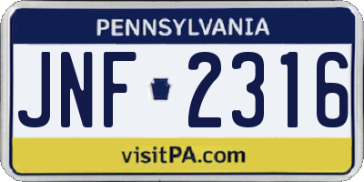 PA license plate JNF2316