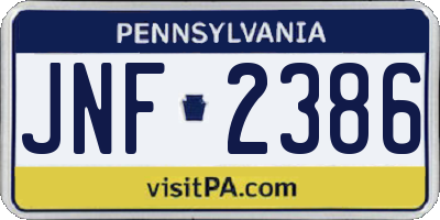 PA license plate JNF2386