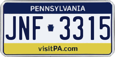 PA license plate JNF3315