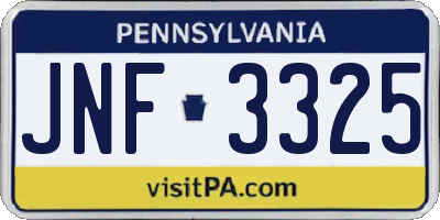 PA license plate JNF3325