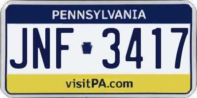 PA license plate JNF3417