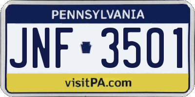 PA license plate JNF3501
