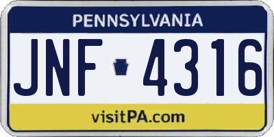PA license plate JNF4316