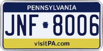 PA license plate JNF8006