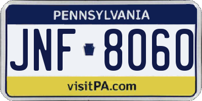 PA license plate JNF8060