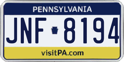 PA license plate JNF8194