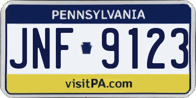 PA license plate JNF9123