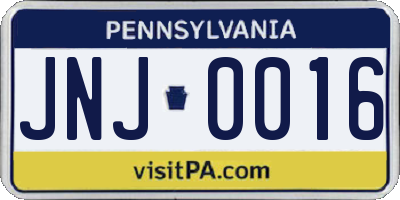 PA license plate JNJ0016