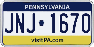 PA license plate JNJ1670