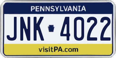 PA license plate JNK4022