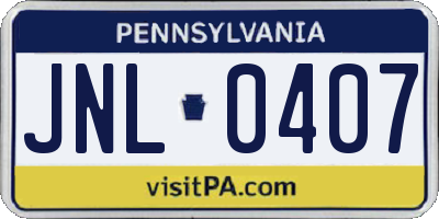 PA license plate JNL0407