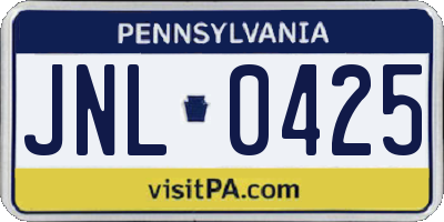 PA license plate JNL0425