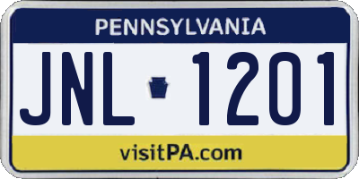 PA license plate JNL1201