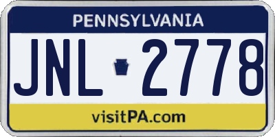 PA license plate JNL2778