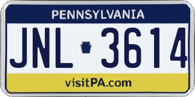 PA license plate JNL3614
