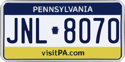 PA license plate JNL8070