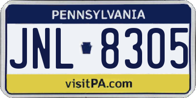 PA license plate JNL8305