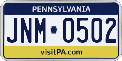 PA license plate JNM0502
