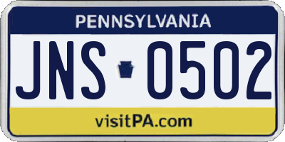 PA license plate JNS0502