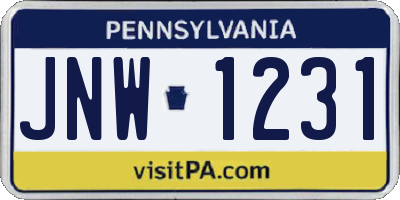 PA license plate JNW1231