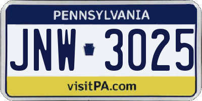 PA license plate JNW3025
