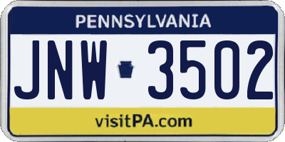 PA license plate JNW3502