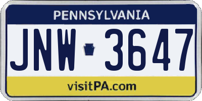 PA license plate JNW3647