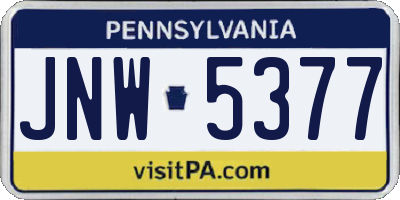 PA license plate JNW5377