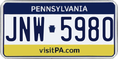 PA license plate JNW5980