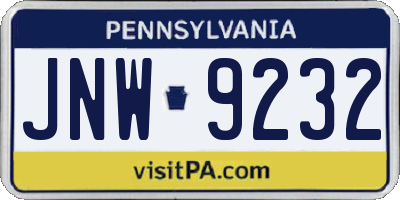PA license plate JNW9232