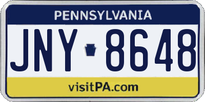 PA license plate JNY8648