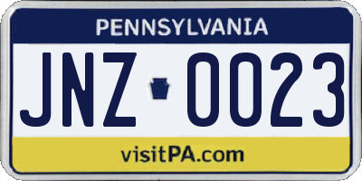 PA license plate JNZ0023