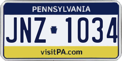 PA license plate JNZ1034