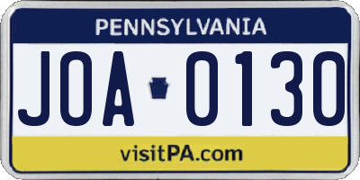 PA license plate JOA0130
