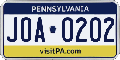 PA license plate JOA0202