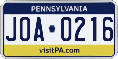 PA license plate JOA0216