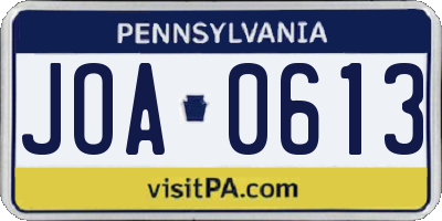 PA license plate JOA0613