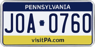 PA license plate JOA0760