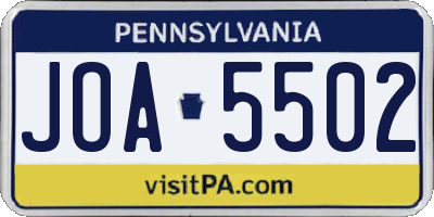 PA license plate JOA5502