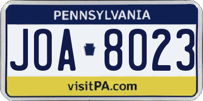 PA license plate JOA8023