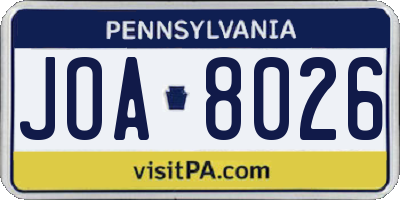 PA license plate JOA8026