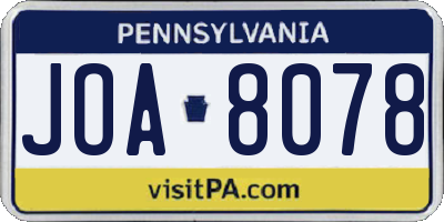 PA license plate JOA8078