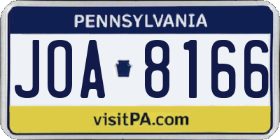 PA license plate JOA8166