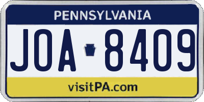 PA license plate JOA8409