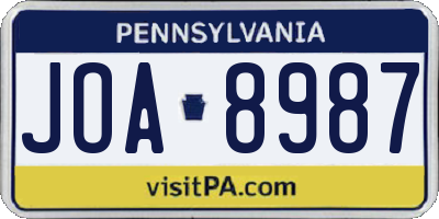PA license plate JOA8987