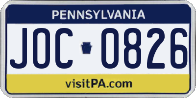 PA license plate JOC0826