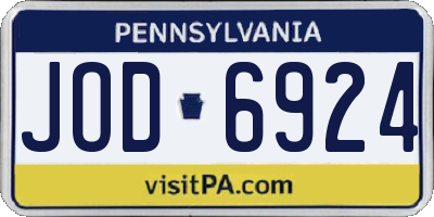 PA license plate JOD6924